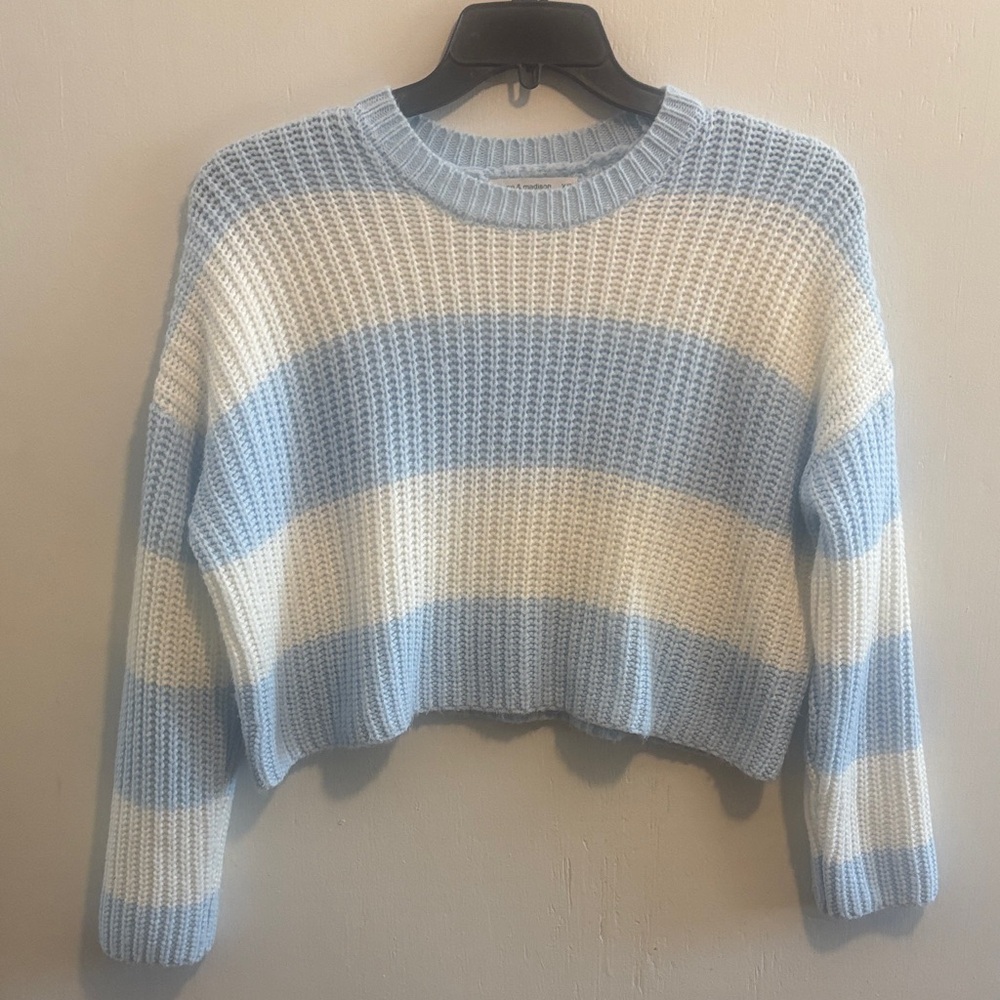 moon & madison Sky Blue and White Striped Sweater